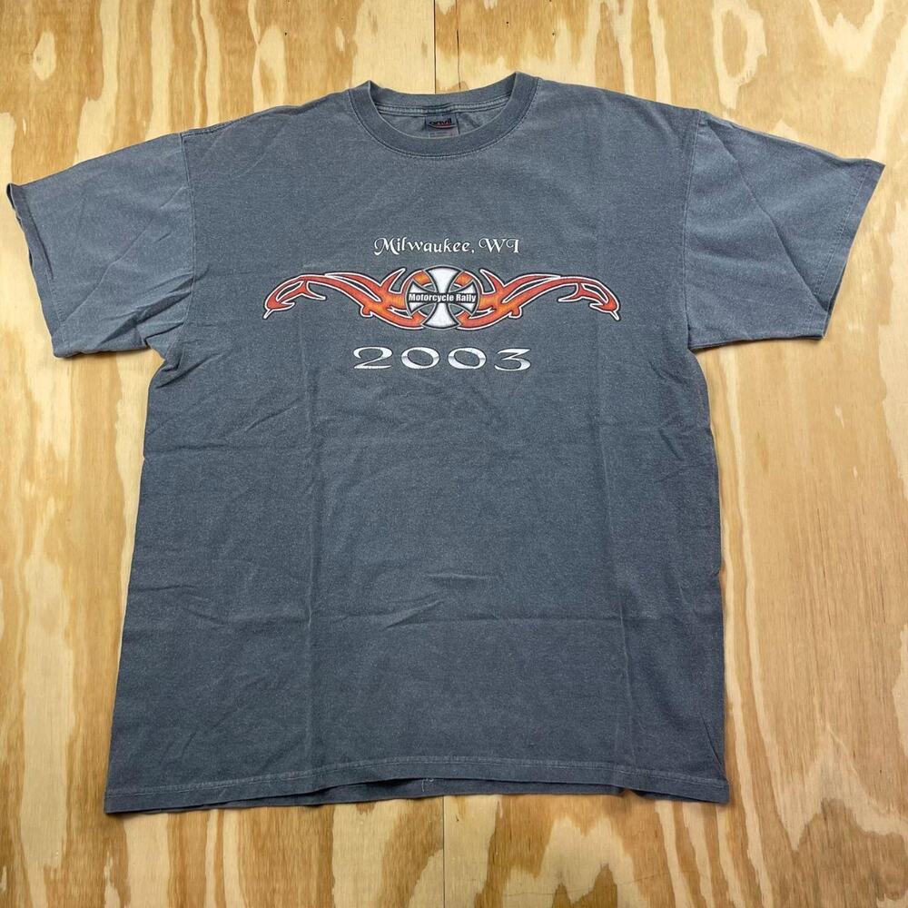 Vintage 2003 Milwaukee Motorcycle Rally T-Shirt – Gray – Men’s L – Anvil Tag